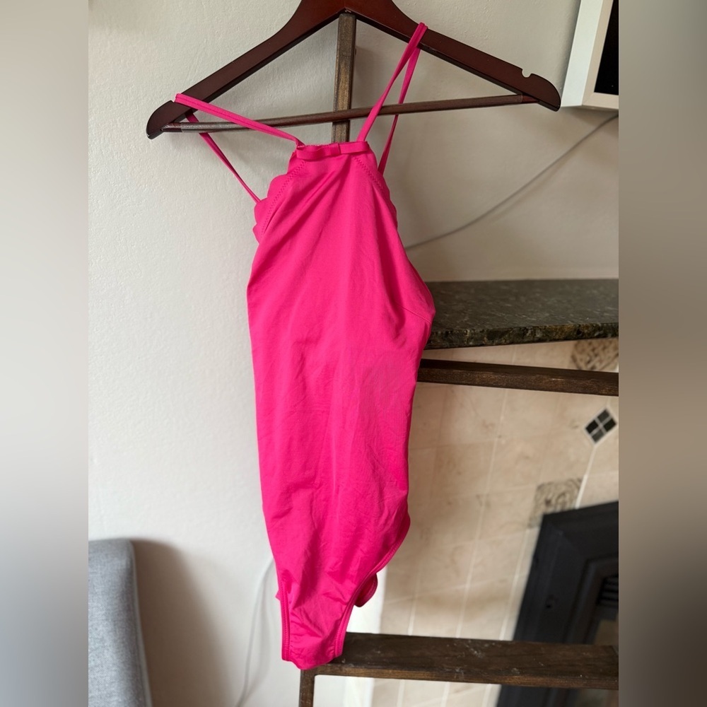 EUC Kate Spade One Piece Crisscross Back Swimsuit with Bow, Barbie Pink, M